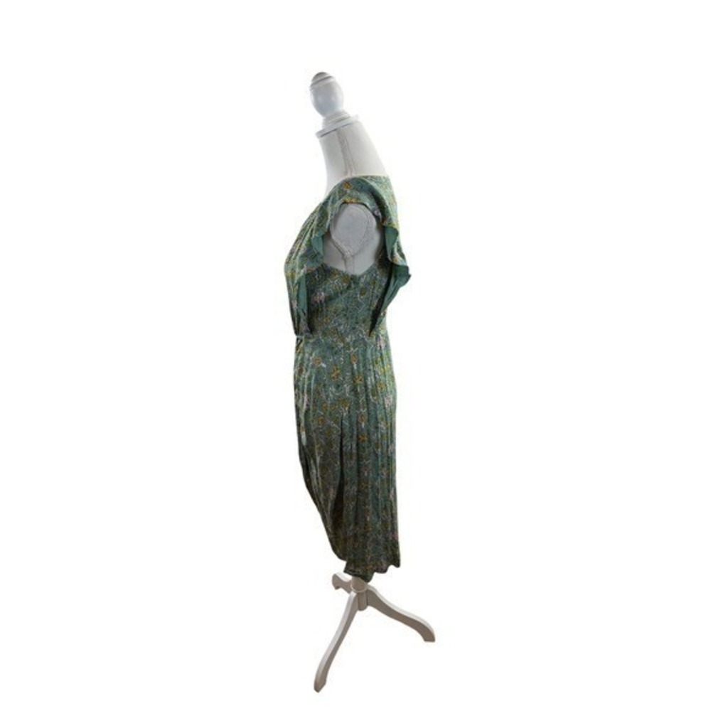 Anthropologie Women's Maeve Blossom Ruffled Mini Dress Sage Floral Draped Sz 12 - Picture 7 of 12